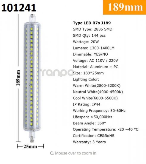 LED rovka bl 20W 230V 360 st. patice R7S - Kliknutm na obrzek zavete