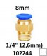 Pneuspojka hadice 8mm zvit roub 1/4" 12,6mm