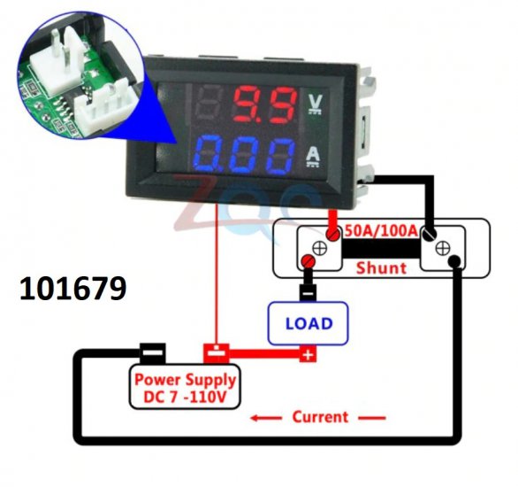 Voltmetr + amprmetr panelov 100V 50A 5-vodiov - Kliknutm na obrzek zavete