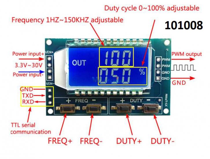 ARDUINO PWM genertor digitln Display 1Hz-150Khz 3.3V-30V - Kliknutm na obrzek zavete