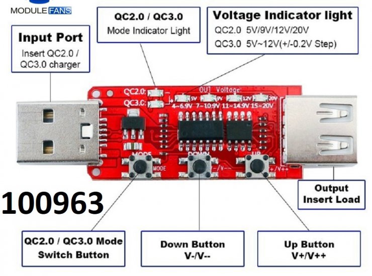 Mni napt / tester z Power Banky QC2.0 QC3.0 USB - Kliknutm na obrzek zavete