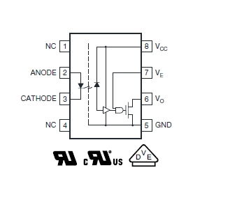 Optolen 6N137 DIL 8 pin max. 7V 50mA 5,3kV 50nsec - Kliknutm na obrzek zavete