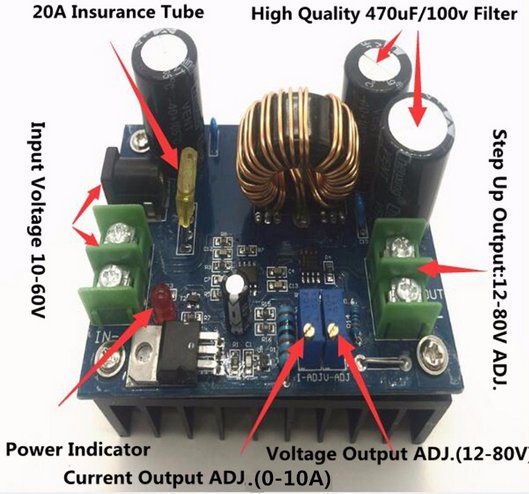 Mni step UP DC/DC z 8-60V (12/24V) na 12-80V (24/48V) 10A 600W - Kliknutm na obrzek zavete