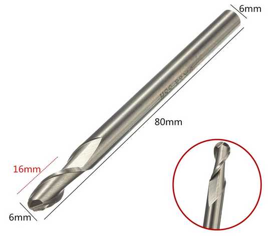 Frza HSS 2. bity kulov zakonen prmr 6mm r=3 dlka 80 mm - Kliknutm na obrzek zavete