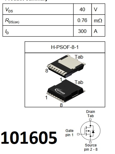 MOSFET IPLU300N04S4-R7 H PSOF-8 -1 4N04R7 300A 40V N-FET - Kliknutm na obrzek zavete