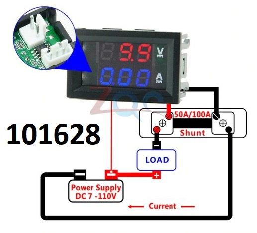 Voltmetr - amprmetr panelov 7-110V 50A - Kliknutm na obrzek zavete