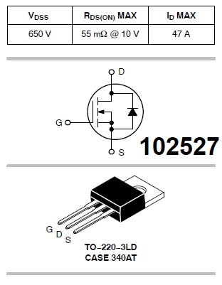MOSFET -N NTP055N65S3H 650V 47A GS: +-30V TO-220 - Kliknutm na obrzek zavete